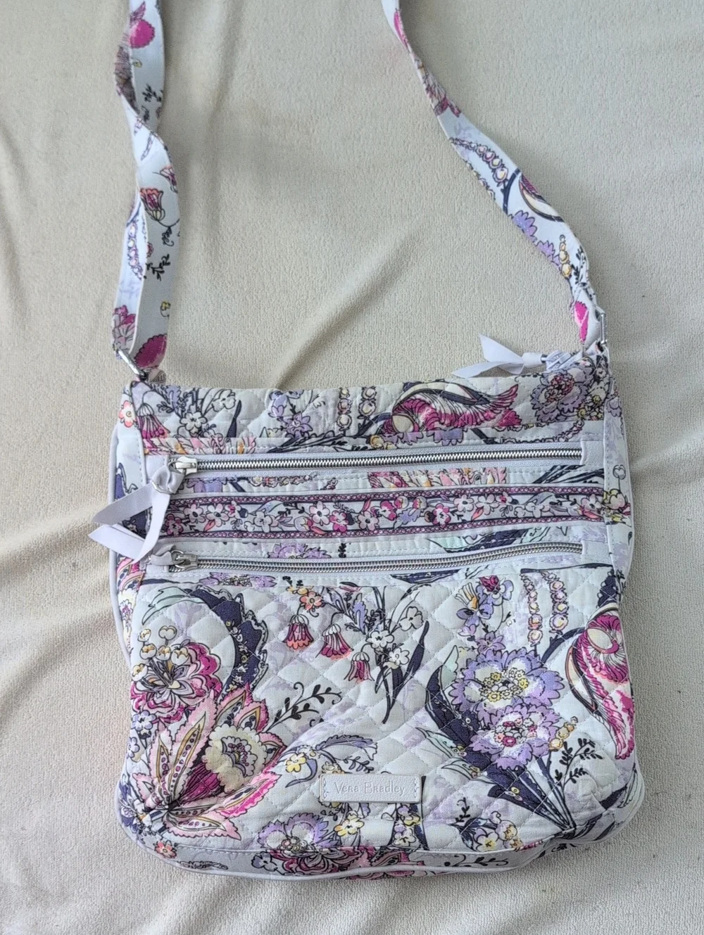 Vera Bradley Floral Quilted Crossbody in Lavender, Pink and White